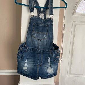 Love Tree Blue Denim distressed Overalls Shorts size large